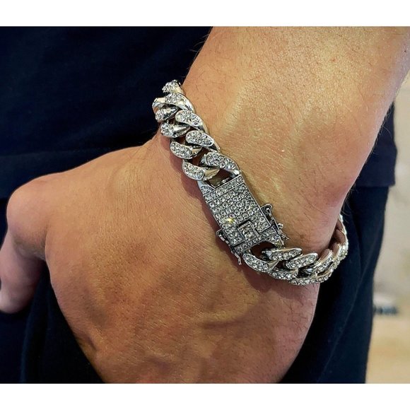 Men’s Miami Cuban Link Diamond Bracelet, Cubic Zirconia Bracelet, CZ Bracelet - Picture 1 of 8